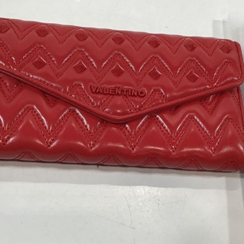 NEW!! Mario Valentino Red Leather Quilted Women's Studded Wallet